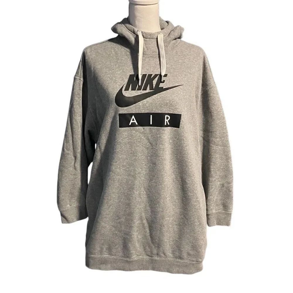 Nike Long Sleeve Oversized Sportswear Air Fleece Pullover Hoodie Gray Medium